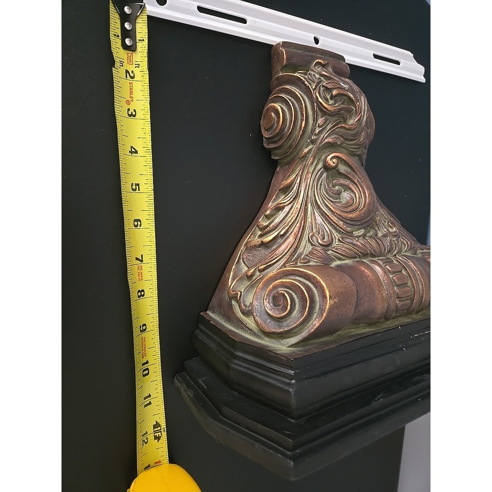 Vintage Wall Shelf Sconce Scrolls Leaves Copper Tone Green Antique Look 11"x11" - Picture 9 of 10